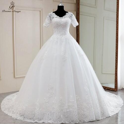 Real photo Elegant Short sleeves wedding dress boho marriage dress robe de mariee vestidos de novia wedding gown