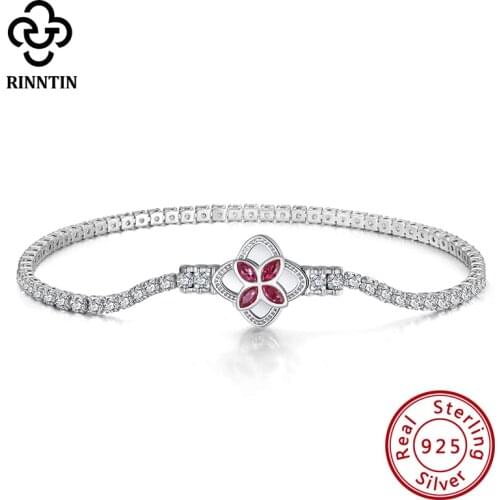 Rinntin Tennis Bracelets For Women 925 Sterling Silver Spin Clover Bracelets with Cubic Zirconia Fashion Bracelet Jewelry SB110