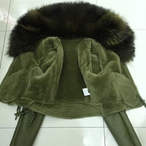 Luxury Raccoon Dog Fur Collar Motorcycle Real Leather Short Coat Women Winter Streetwear Warm Real Fur Outerwear Jacket S-XL