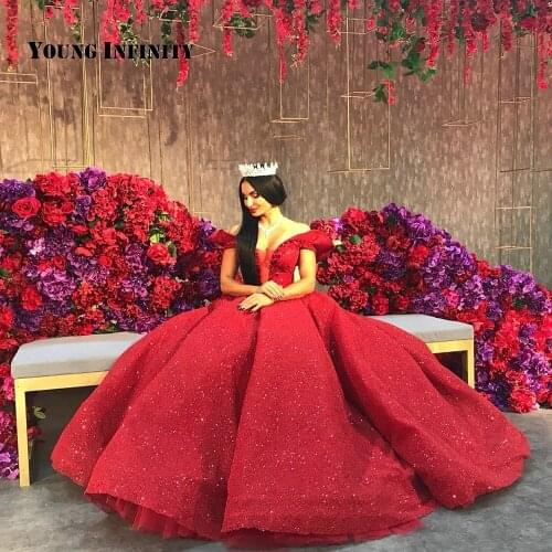 Luxury Red Long Ball Gown Prom Dress 2020 Sexy V Neck Dubai Sparkling Party Gown Elegant Backless Arab Lady Dress