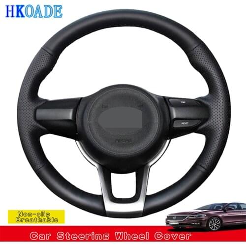 DIY Black Hige Soft Faux Leather Hand-stitched Car Steering Wheel Cover For Kia Rio5 2019 K2 Picanto Morning Rio 2017-2019