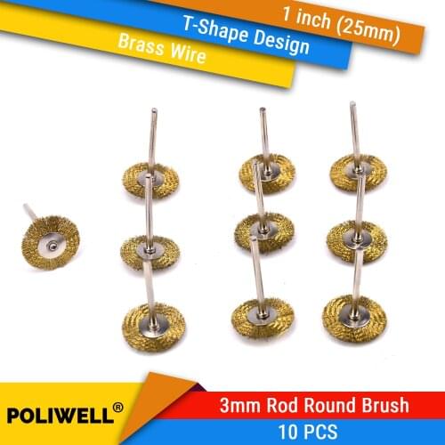 10Pcs 1 Inch Metal Rust Removal Brass Wire Brushes with 3mm Rod Rotary Polishing Disc Brush Mini Drill Rotary Tool Accessories