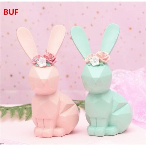 Cute Modern Abstract Fortune Rabbit Statue Resin Ornament Home Decoration Accessories Pink Resin Fortune Rabbit Sculpture