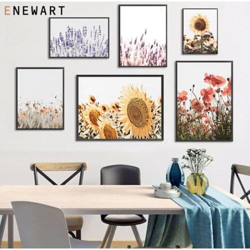 Scandinavian Sunflower Lavender Corn Poppy Nordic Wall Art Floral Canvas Print Painting Modern Living Room Decoration Picture