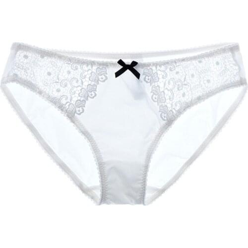 New White Lace Transparent Sexy Panties For Girl Plus Size L XL Briefs Women Underwear Embroidery Low-Rise Hollow Out Breathable