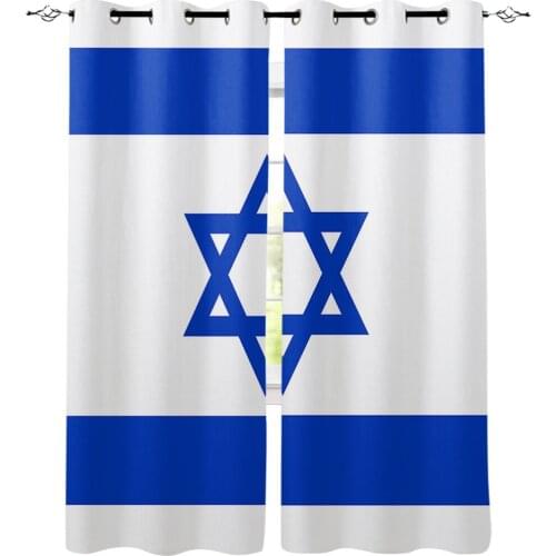 Israeli Flag Window Curtains Dark Living Room Curtains Outdoor Kitchen Bedroom Indoor Fabric Decor Curtain Panels With Grommets