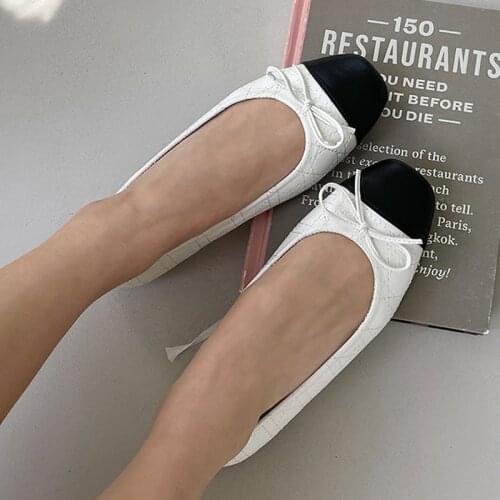 2021 Summer Two Color Splicing Classic Bow Ballet Work Shoe Tweed Low Heels Fashion Women Shoes Pump Large Size 46