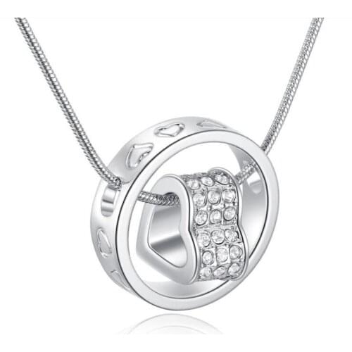 KOFSAC New Fashion Gold 925 Silver Necklace Cute Heart Crystal Round Pendant Necklaces for Women Valentines Day Jewelry Gift