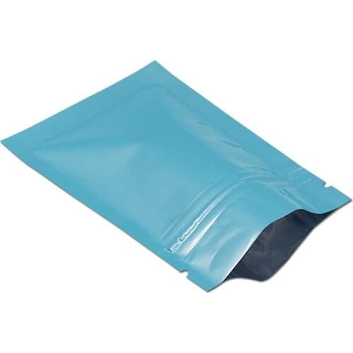 200Pcs Glossy Blue Reclosable Aluminum Foil Storage Zipper Packing Bag Mylar Foil Zip Lock Package Pouch for Nuts Candy Pack