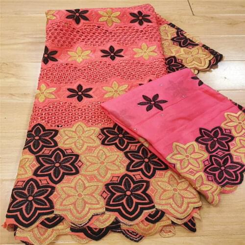 African Lace Fabric 2020 High Quality Embroidered Cotton 5+2 Yards/Set Swiss Voile Lace Fabric For Party Dress! 13F7206