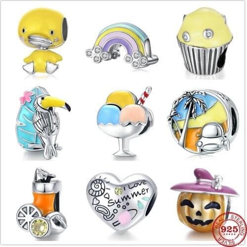 New Beach Ice Cream Juice Rainbow I Love Summer Silver 925 Charm Bead Fit Original Pandora Bracelets DIY Summer Series Jewelry