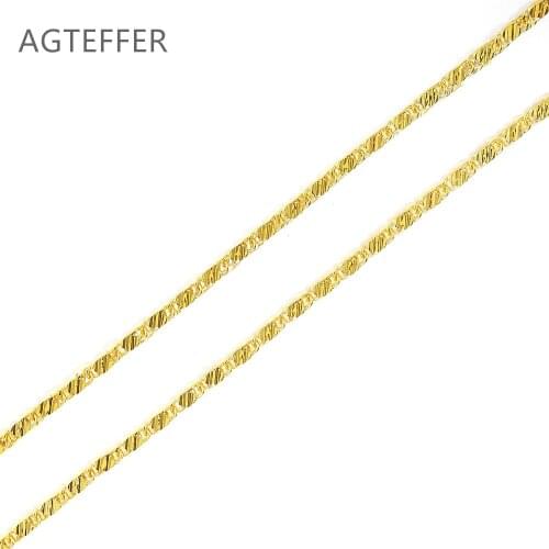AGTEFFER 925 Sterling Silver 16/18/20/22/24/26/28/30 Inch 18K Gold Basic Chain Necklace For Women Man Fashion Wedding Jewelry