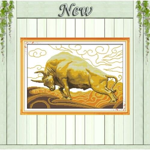 Bullish bull glod cattle decor painting counted print on canvas DMC 11CT14CT Chinese Cross Stitch kits needlework embroidery Set