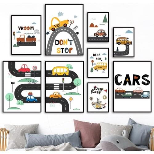 Baby Boy Room Cartoon Kids City Car Driver Club Wall Poster Nursery Wall Art Canvas Painting Nordic Wall Pictures Decor Painting