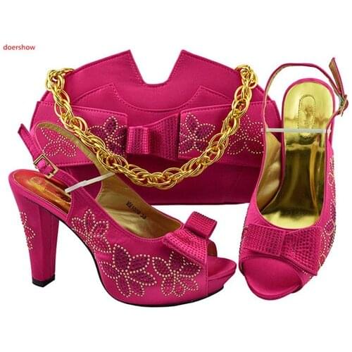 Doershow charming Shoes with Matching Bags for Wedding ladyShoe and Bag to Match for party Nigerian Shoes and Bag Set!!SLN1-9