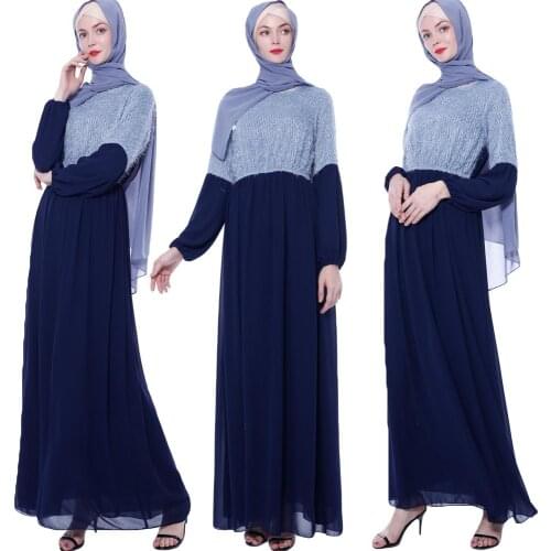 Elegant Dubai Abaya Kaftan Jilbab Muslim Women Long Sleeve Maxi Dress Arab Robe Islamic Patchwork Chiffon Gown Turkey Clothing