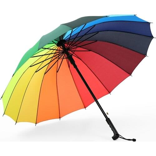 Hot Sale Rainbow Umbrella Rain Women Colorful Long Handle Umbrellas 16K Windproof Travel Light Guarda Chuva Golf Clear Umbrella