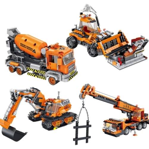 Engineering Bulldozer Crane Technical Dump Mixer Truck Building Block Bricks City Deformation Vehicle Car Toys For Children Gift