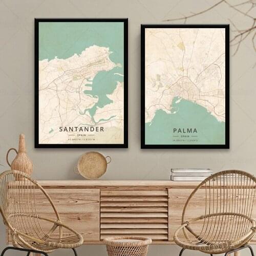 World Santander Map city Palma city Decorative Canvas Modern Posters Art Picture Home Decoration Study Office Room Decor