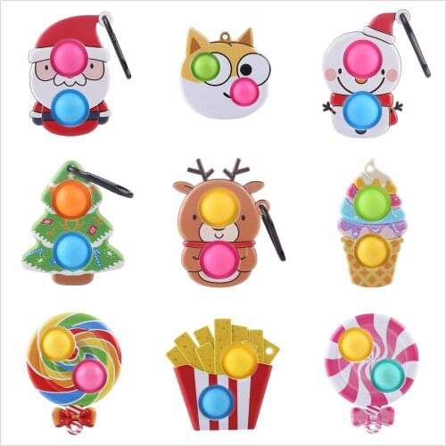 Creative Christmas Elk Snowman Pop Push Fidget Toys Keychain Ring Adult Children Stress Relief Autism Pop Gifts Squeeze Toys