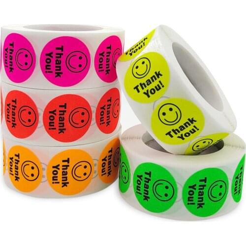 Round roll fluorescent thank you smiley face sticker color childrens decorative sticker