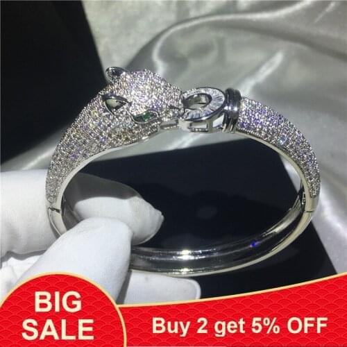 Leopard bracelet Mirco Pave 400pcs 5A cubic zirconia Stone White Gold Filled Engagement bangle for women wedding accessaries