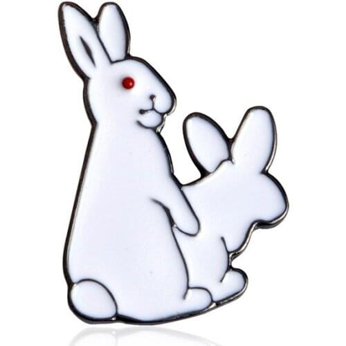 Cartoon Cute 2 White Rabbits Evil Brooch Pins Animal Brooch Gift Idea For Girl Boy Fashion Jewelry