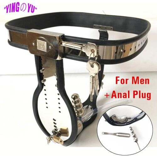 Stainless Steel Underwear Male Chastity Belt With Anal Beads Plug Catheter Chastity Lock Cock Cage Penis Rings Sex Toy For Men