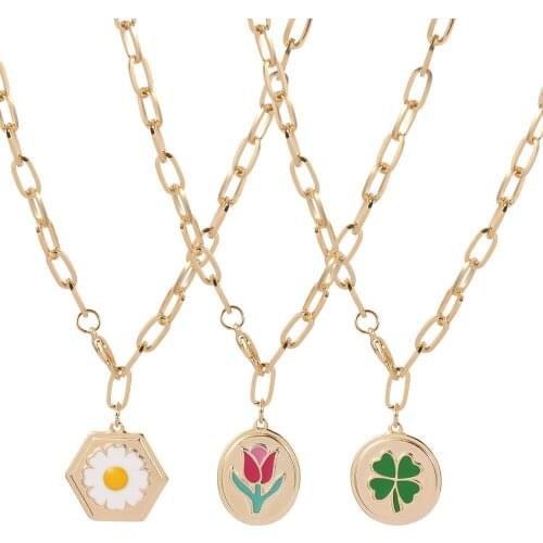 Kpop Jewelry Set Tulip Daisy Four-leaf Clover Drop Earring Necklace for Women Gold Color Long Neck Chain Fashion Trend New 2021