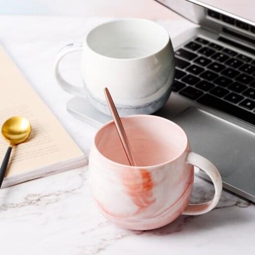 New Natural Marble Porcelain Coffee Mug Tea Milk Cups and Mugs Pink Breakfast Ceramic Cup Creative Wedding Gift Coffee Cups