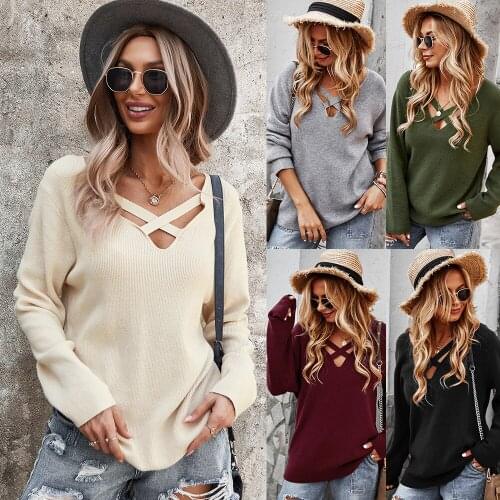 2021 New Fashion Autumn Winter Long-sleeved Women Sweater Sexy Slim V-neck Knitted Top Casual Comfortable Solid Lady Pullovers