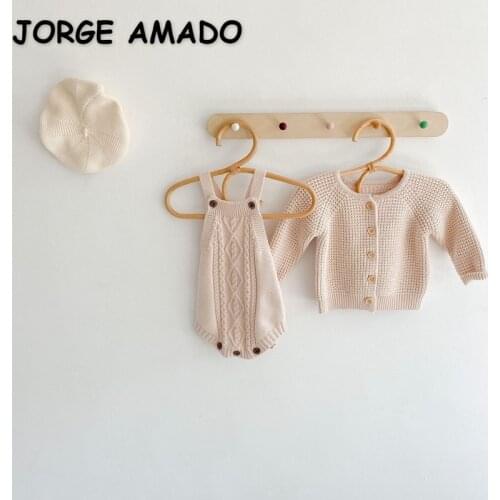 2021 New Autumn Baby Girls Clothing Sling Bodysuit + Long Sleeves Open Stitch Sweater + Shirts + Cap Children Outfits E3030
