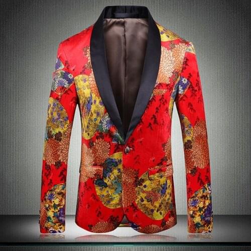 New Mens Blazer Luxury Red Printing Velvet Prom Blazers Men Plus Size 5xl Blazer Masculino Slim Fit Party Nightclub Male Blazer