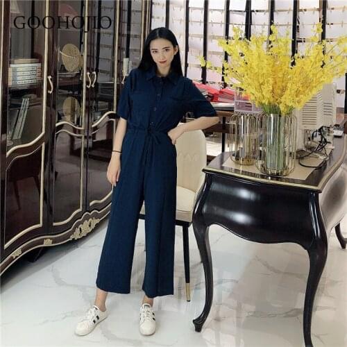 GOOHOJIO 2021 Spring Autumn New High Waist Jumpsuit Women Fashion Chic Jumpsuit for Ladies Casual Wide Leg Pants Rompers Womens