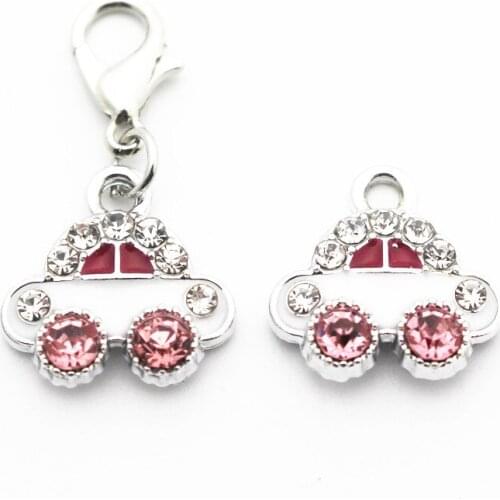 New Style 20pcs/lot Metal Enamel Beautiful Car Crystal Dangle Charms Lobster Clasp Charms Fit DIY Bracelet Necklace Jewelry