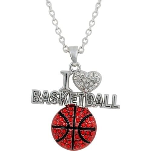 Rhinestone I LOVE BASKETBALL Pendant Necklace Exquisite Crystal Women Man Basketball Team Sport Jewelry Gift Wholesale