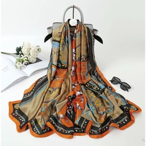 2021 Women Silk Winter Scarf Luxury Design Print Lady Beach Shawl Scarves Fashion Smooth Foulard Female Hijab