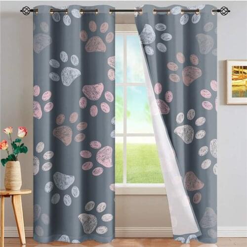 Dog Paw Blackout Curtains for Living Room Modern Kitchen Bedroom Thick Curtains Drapes Panel Fabric On the Window Panel Curtains