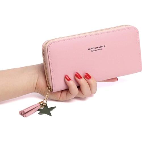 Tassel Simple Long Leather Wallet For Women Korean Fashion Large Capacity Credit Card Holder Ladies Zipper Clutch Coin Purse