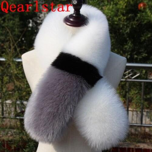 Qearlstar Women Winter Scarves Faux Fur Muffler Patckwork Fashion Luxury Faux Fox Warm Scarf Shawl Wraps Collar 100*15cm WME15