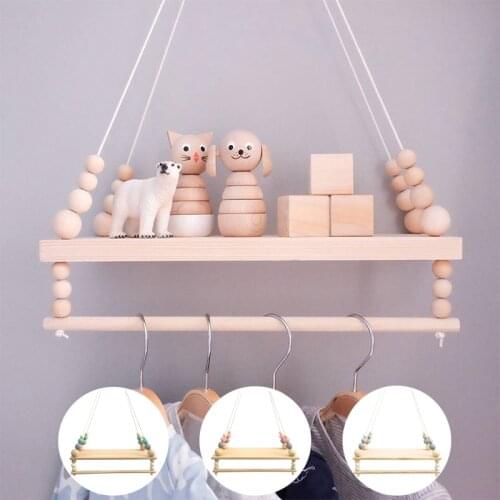Nordic Wall Hanging Beads Wooden Board Photo Props Childrens Room Storage Shelf with Towel Rod Not Include Items On The Shelves