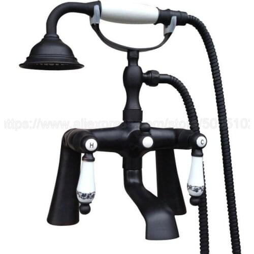 Bathtub Faucets Brass Oil Rubbed Bronze Shower Faucet Set Ceramic Handle Handheld Rain Shower Head Faucet Mixer Tap ztf506