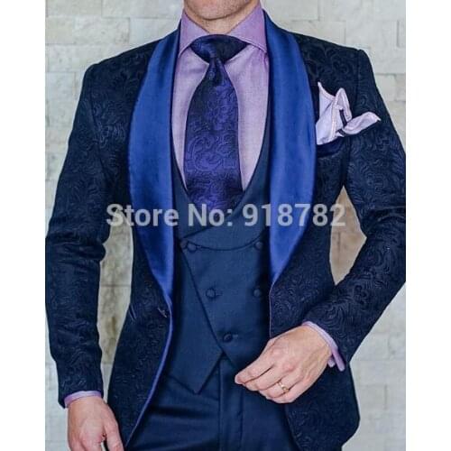 Wedding Suits For Men 2019 Latest Coat Pant Designs Custom Made Navy Blue 3 Piece Suit Men Slim Fit Groom Suit Costume Homme