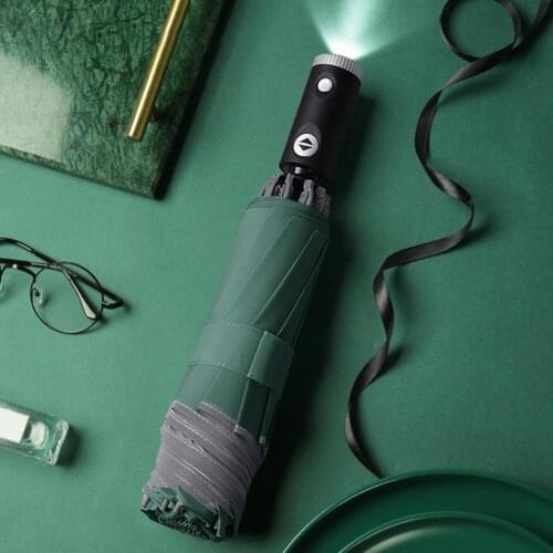 LED Light Tri-fold Reverse Reflective Fluorescent Strip Edge Automatic Umbrella