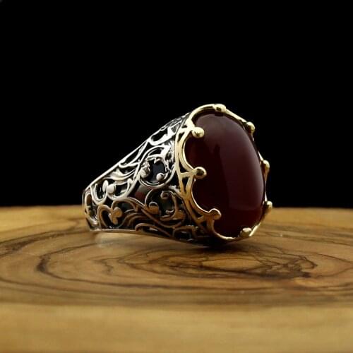 Turkey Jewelry Real 925 Sterling Silver Ring For Men Natural Stone Fashion Vintage Gift Mens Accessories Aqeq Zircon Onyx