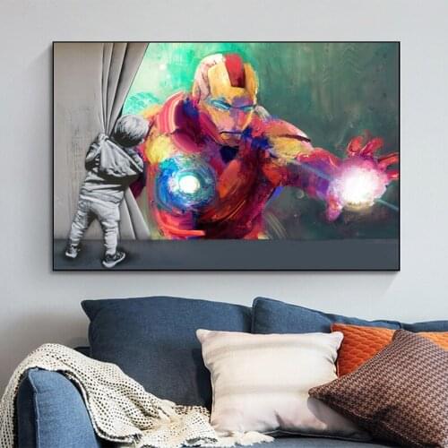 Street Graffiti Art Boy Watching Marvel Behind The Scenes Canvas Painting Posters and Prints Wall Art Pictures for Living Room