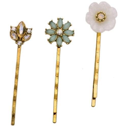 Vintage Gold Crystals Metal Flower Hair Bobby Clip Fashion Hair Ornament Jewelry Accessories