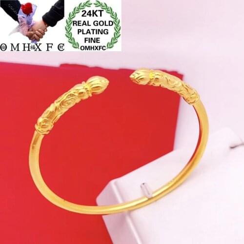 OMHXFC Jewelry Wholesale YM263 European Fashion Hot Fine Woman Girl Party Birthday Wedding Gift Vintage Open 24KT Gold Bangle