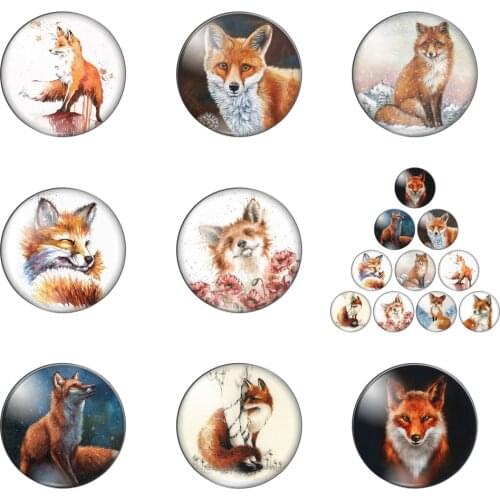 Animal Clip Art Cute Fox Round Photo Glass Cabochon Demo Flat Back Making FindingsHandmade DIY Accessories