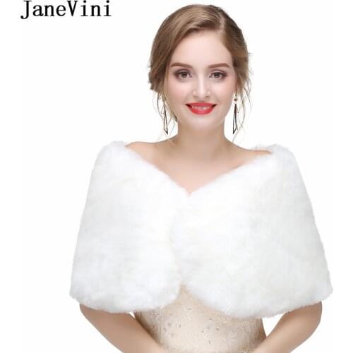 JaneVini Elegant Bridal Wraps for Women Formal Dress White Cloak Faux Fur Wrap Bride Shoulder Cover Winter Wedding Capes Bolero